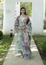 Elaf Unstitched Lawn Prints '26-EPN-6B OPALINE GARDEN features soft botanical florals, vintage motifs, and detailed borders. 3-piece suit with cambric trouser and voile dupatta.