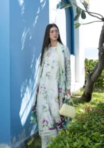 Elaf Unstitched Lawn Prints '26-EPN-7B MOON FLOWER floral lawn suit with cambric trouser and airy voile dupatta, perfect summer wear, front shirt