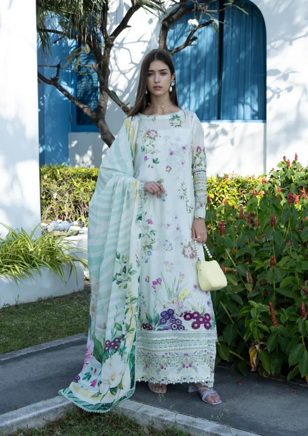 Elaf Unstitched Lawn Prints '26-EPN-7B MOON FLOWER floral lawn suit with cambric trouser and airy voile dupatta, perfect summer wear, full front look
