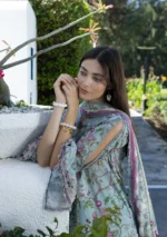 Elaf Unstitched Lawn Prints '26-EPN-8A EIRINI BLOOM, floral lawn suit with cambric trouser and voile dupatta, perfect summer daytime wear, sleeves design