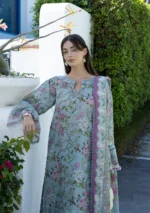 Elaf Unstitched Lawn Prints '26-EPN-8A EIRINI BLOOM, floral lawn suit with cambric trouser and voile dupatta, perfect summer daytime wear, front neck design