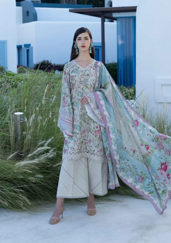 Elaf Unstitched Lawn Prints ’26 EPN-8B FAIRYTALE floral lawn suit with cambric trouser and voile dupatta, perfect summer daytime wear, full suit