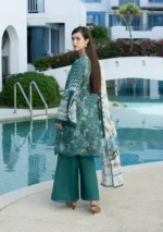 Elaf Unstitched Lawn Prints '26-EPN-9A PEACOCK with floral clusters, polka accents, chevron patterns, straight relaxed cutline & wide sleeves, back side