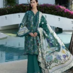 Elaf Unstitched Lawn Prints '26-EPN-9A PEACOCK with floral clusters, polka accents, chevron patterns, straight relaxed cutline & wide sleeves, full front look