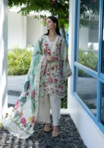 Elaf Unstitched Lawn Prints ’26 EPN-9B CHANTILLY with scattered florals, soft vine motifs, layered borders & lace accents on neckline & hem, full look