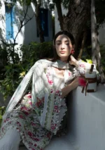 Elaf Unstitched Lawn Prints ’26 EPN-9B CHANTILLY with scattered florals, soft vine motifs, layered borders & lace accents on neckline & hem, sleeves style