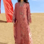 Rang Rasiya Embroidered Lawn Suit 2026 | AMANI - Unstitched embroidered lawn suit with organza neckline, Schifli border, and printed dupatta