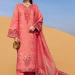 Rang Rasiya Embroidered Lawn Suit 2026 | ELNAZ - Heavy unstitched lawn suit with Schifli neck, organza 3D flowers, cutwork, and embroidered borders