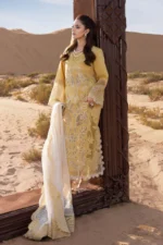 Rang Rasiya Embroidered Lawn Suit 2026 | HOORAIN – Unstitched summer embroidered 3‑piece lawn outfit with organza details. front look