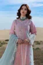 Rang Rasiya Unstitched Embroidered Lawn Suit | MAHSA with organza 3D neck flowers and embroidered dupatta, shirt close look