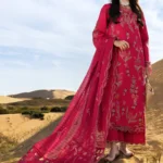 Rang Rasiya Embroidered Lawn Suit 2026 | SAFA with organza cutwork daman, 3D floral embroidered sleeves, textured dupatta and embroidered trouser border