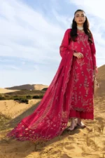 Rang Rasiya Embroidered Lawn Suit 2026 | SAFA with organza cutwork daman, 3D floral embroidered sleeves, textured dupatta and embroidered trouser border