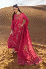 Rang Rasiya Embroidered Lawn Suit 2026 | SAFA with organza cutwork daman, 3D floral embroidered sleeves, textured dupatta and embroidered trouser border, side look