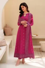 Tabeer By Zarif 3-Piece Unstitched Embroidered Silk Dress | 04 Horain sequins embroidered raw silk suit with chiffon dupatta