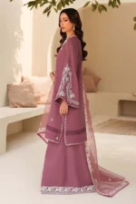 Tabeer By Zarif 3-Piece Unstitched Embroidered Silk Dress | 08 Sung sequins embroidered raw silk suit with organza dupatta, side look