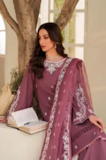 Tabeer By Zarif 3-Piece Unstitched Embroidered Silk Dress | 08 Sung sequins embroidered raw silk suit with organza dupatta, neck design