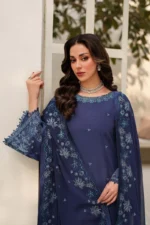 Tabeer By Zarif 3-Piece Unstitched Embroidered Silk Dress | 09 Anaabi sequins embroidered raw silk suit with chiffon dupatta. front neck and sleeves embroidery