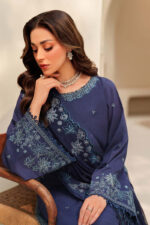 Tabeer By Zarif 3-Piece Unstitched Embroidered Silk Dress | 09 Anaabi sequins embroidered raw silk suit with chiffon dupatta, sleeves closeup