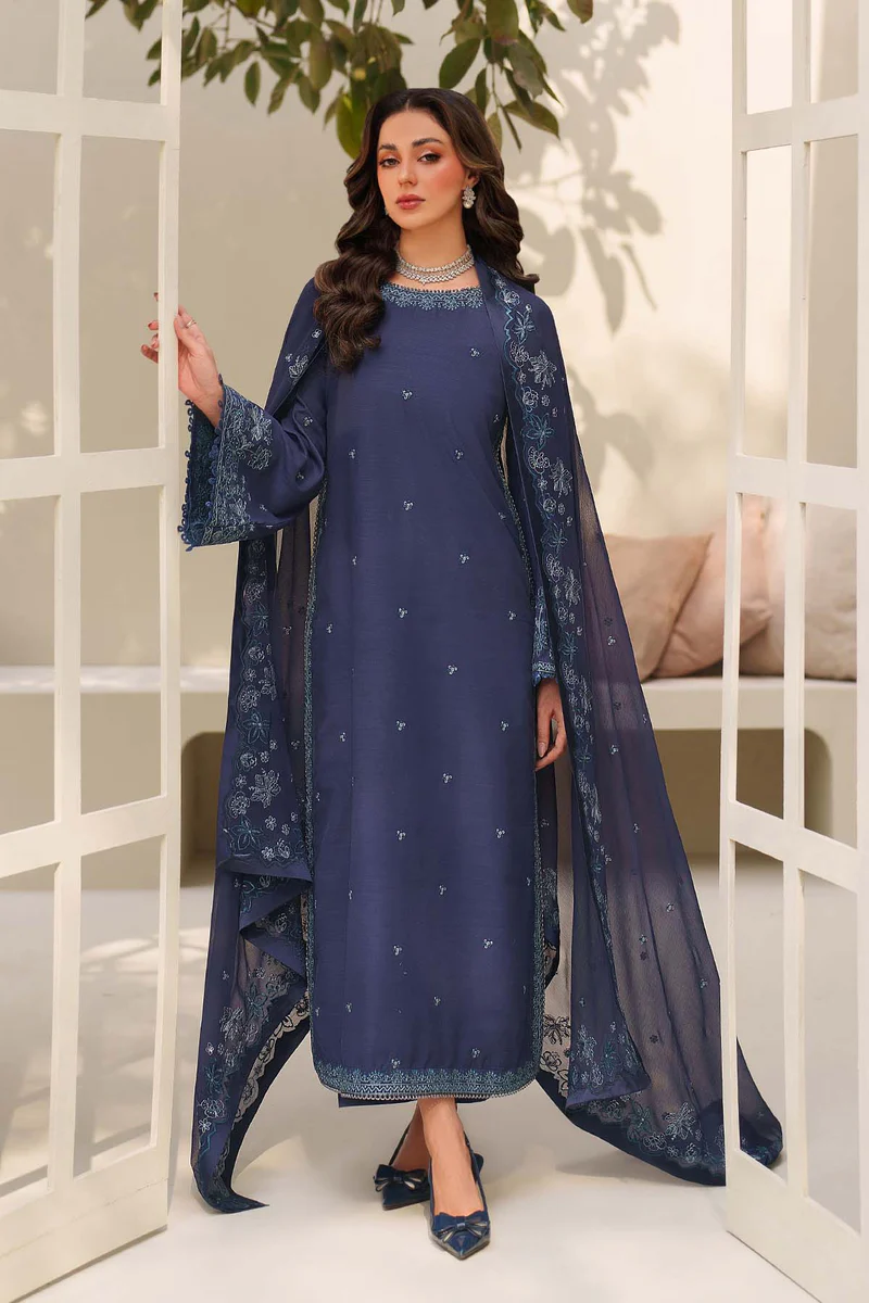 Tabeer By Zarif 3-Piece Unstitched Embroidered Silk Dress 09 Anaabi Tabeer By Zarif 3-Piece Unstitched Embroidered Silk Dress | 09 Anaabi sequins embroidered raw silk suit with chiffon dupatta, full suit