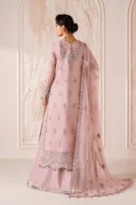 The stunning ALIZEH | AYMAL | Luxury Bamber Chiffon | June-04 unstitched suit. Featuring intricate organza chalk patti design on the front and back, plus delicate sleeve and border embroidery. back of suit