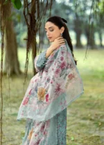Elaf Premium Chikankari Lawn ERC-2B BATIK embroidered batik chikankari lawn suit with chiffon dupatta clooseup