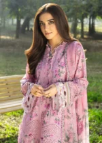 Elaf Premium Chikankari Lawn ERC-3A Man Mayal embroidered lawn suit with chiffon dupatta, shirt closeup