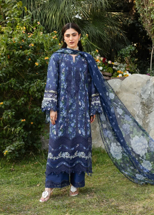 Elaf Premium Chikankari Lawn ERC-3B NEEL embroidered lawn suit with chiffon dupatta