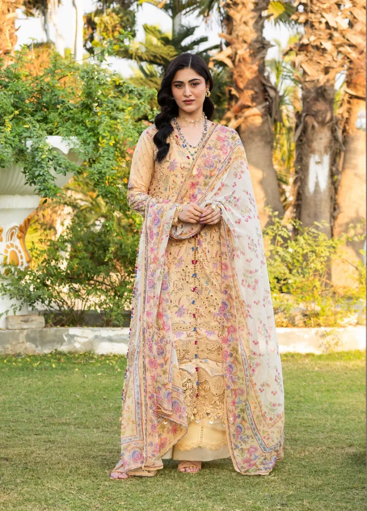 What Is Chikankari Lawn and Why Is It Popular in the UK 4 Elaf Premium Chikankari Lawn ERC-5B KHUSHEE 3-piece unstitched lawn suit with chiffon dupatta