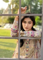Elaf Premium Chikankari Lawn ERC-5B KHUSHEE 3-piece unstitched lawn suit with chiffon dupatta, sleeves closeup