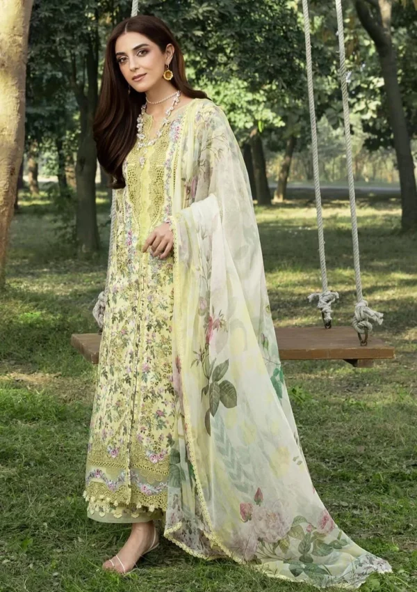 Elaf Premium Chikankari Lawn ERC-6A EYRA embroidered lawn suit with chiffon dupatta, full close up