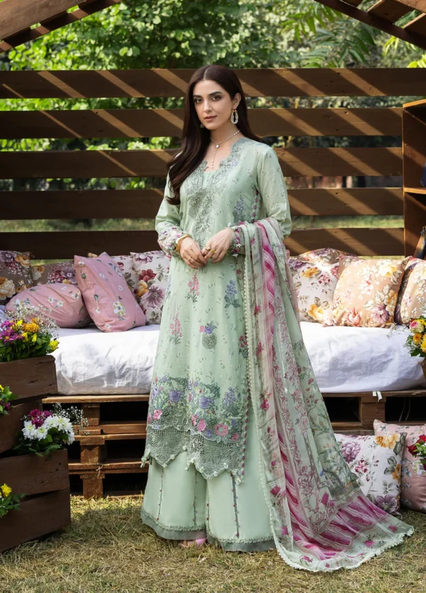 Elaf Premium Chikankari Lawn ERC-7B NAHL 3-piece unstitched lawn suit with chiffon dupatta