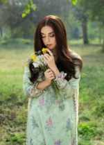 Elaf Premium Chikankari Lawn ERC-7B NAHL 3-piece unstitched lawn suit with chiffon dupatta, front close up