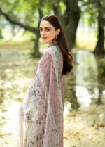 Elaf Premium Chikankari Lawn ERC-8A SAHAA 3 piece unstitched lawn suit and chiffon dupatta closeup