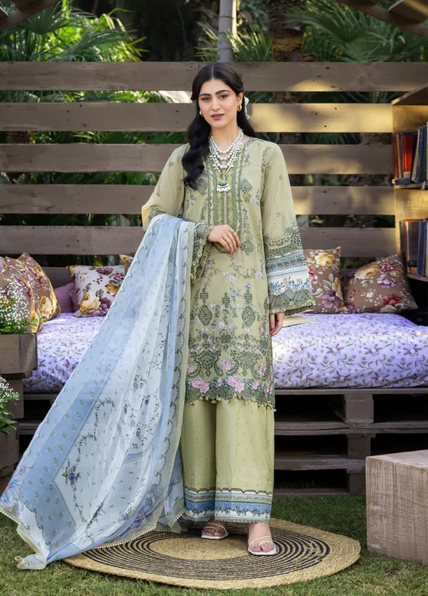 Elaf Premium Chikankari Lawn ERC-8B MENAH 3-piece unstitched lawn suit with chiffon dupatta