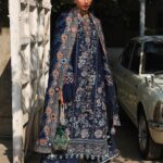 Hussain Rehar Unstitched Lawn Eid Edit-Amalfi navy blue 3 piece embroidered lawn suit organza motifs Kalabagh Luxury Lawn Eid Edit 2026 UK