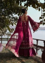Hussain Rehar Unstitched Lawn Eid Edit-Anjas plum embroidered 3 piece Pakistani lawn suit UK, backside