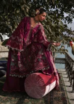 Hussain Rehar Unstitched Lawn Eid Edit-Anjas plum embroidered 3 piece Pakistani lawn suit UK, front