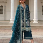 Hussain Rehar Unstitched Lawn Eid Edit-Azraq teal 3 piece embroidered lawn suit organza dupatta Kalabagh Luxury Lawn 2026 UK