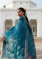 Hussain Rehar Unstitched Lawn Eid Edit-Azraq teal 3 piece embroidered lawn suit organza dupatta Kalabagh Luxury Lawn 2026 UK