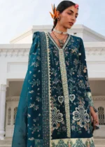 Hussain Rehar Unstitched Lawn Eid Edit-Azraq teal 3 piece embroidered lawn suit organza dupatta Kalabagh Luxury Lawn 2026 UK