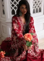 Hussain Rehar Unstitched Lawn Eid Edit-Kastanaa, 2026, embroidered 3 piece Pakistani designer suit UK, frint sitting look of model
