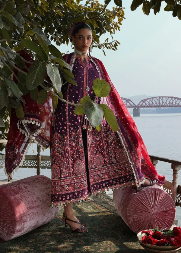 Hussain Rehar Unstitched Lawn Eid Edit-Nihdi purple embroidered 3 piece luxury lawn suit with chiffon dupatta Kalabagh Eid Edit 2026 UK