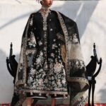 Hussain Rehar Unstitched Lawn Eid Edit-Sable black 3 piece embroidered lawn suit with organza dupatta Kalabagh Luxury Lawn Eid Edit 2026 UK, front