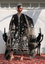 Hussain Rehar Unstitched Lawn Eid Edit-Sable black 3 piece embroidered lawn suit with organza dupatta Kalabagh Luxury Lawn Eid Edit 2026 UK, front