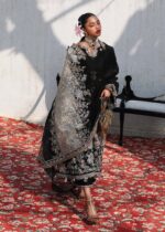 Hussain Rehar Unstitched Lawn Eid Edit-Sable black 3 piece embroidered lawn suit with organza dupatta Kalabagh Luxury Lawn Eid Edit 2026 UK, front