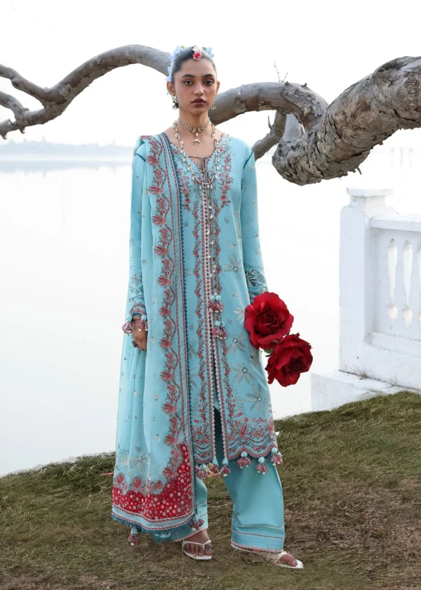 Hussain Rehar Unstitched Lawn Eid Edit-Sepher sky blue embroidered lawn suit chiffon dupatta Kalabagh Luxury Lawn 2026 UK