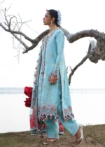 Hussain Rehar Unstitched Lawn Eid Edit-Sepher sky blue embroidered lawn suit chiffon dupatta Kalabagh Luxury Lawn 2026 UK, side look