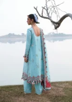 Hussain Rehar Unstitched Lawn Eid Edit-Sepher sky blue embroidered lawn suit chiffon dupatta Kalabagh Luxury Lawn 2026 UK, back side