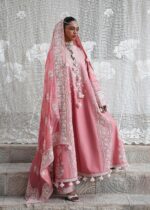 Hussain Rehar Unstitched Lawn Eid Edit-Sorti light pink 3 piece embroidered lawn suit chiffon dupatta Kalabagh Luxury Lawn 2026 UK, dupatta closeup
