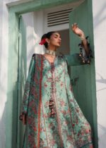 Hussain Rehar Unstitched Lawn Eid Edit-Verdant aqua green 3 piece embroidered luxury lawn suit with chiffon dupatta Kalabagh Eid Edit 2026 UK, shir closeup